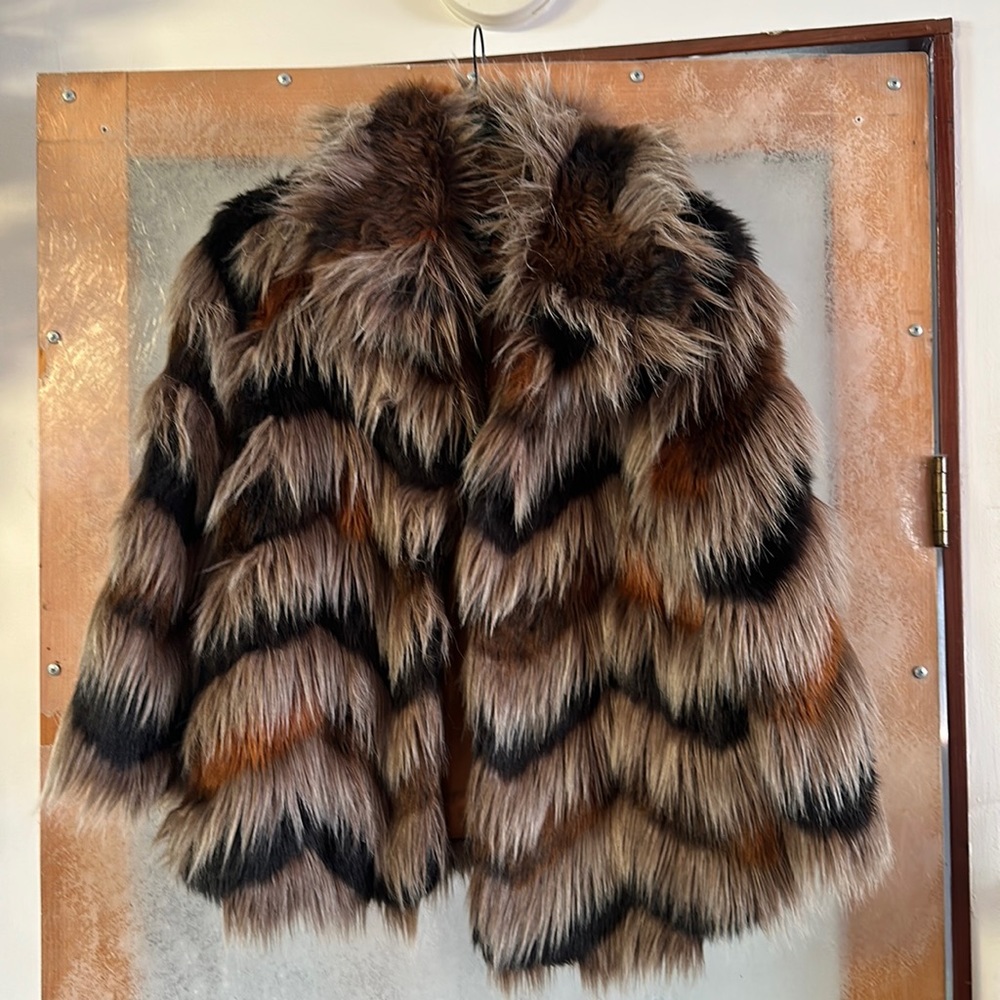 ABS Allen Schwartz Faux Fur Chevron Coat